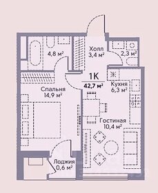 Квартира 42,7 м², 1-комнатная - изображение 2