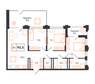 Квартира 93,3 м², 3-комнатная - изображение 1