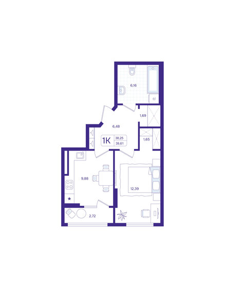 39,5 м², 1-комнатная квартира 6 118 000 ₽ - изображение 1