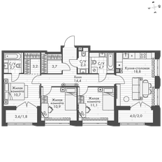 Квартира 84,3 м², 3-комнатная - изображение 3