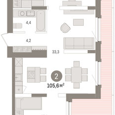 Квартира 105,6 м², 1-комнатная - изображение 2