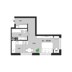 Квартира 35,6 м², 1-комнатная - изображение 1