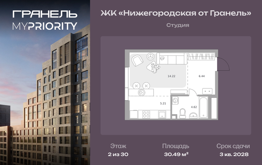 30,5 м², квартира-студия 15 667 720 ₽ - изображение 1