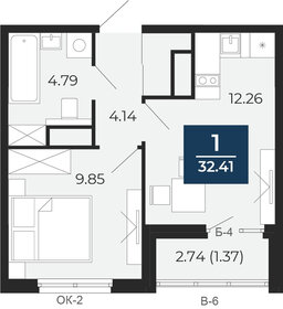 Квартира 32,4 м², 1-комнатная - изображение 1