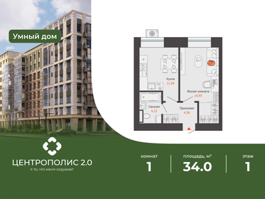 Квартира 34 м², 1-комнатная - изображение 1