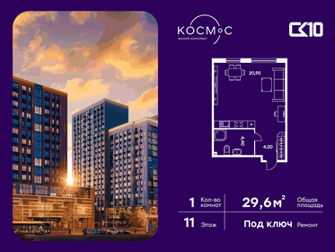 Квартира 29,6 м², 1-комнатная - изображение 1