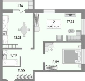 Квартира 61,4 м², 2-комнатная - изображение 1