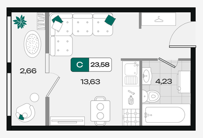 Квартира 23,6 м², студия - изображение 1