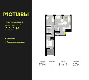 Квартира 73,7 м², 3-комнатная - изображение 1
