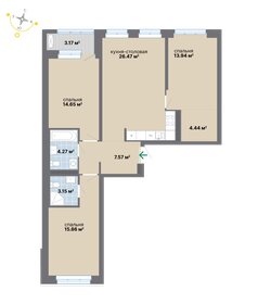 Квартира 93,5 м², 3-комнатная - изображение 2