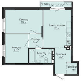 Квартира 55,4 м², 2-комнатная - изображение 1
