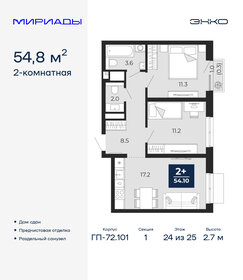 Квартира 54,8 м², 2-комнатная - изображение 1