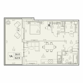 Квартира 62,9 м², 1-комнатная - изображение 1