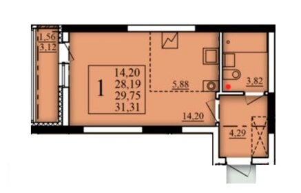 Квартира 29,8 м², студия - изображение 1