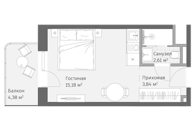 Квартира 26 м², 1-комнатные - изображение 1