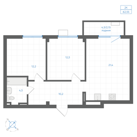 Квартира 62,6 м², 2-комнатная - изображение 1