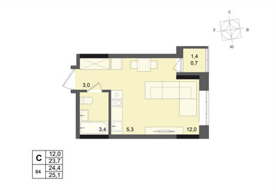 Квартира 24,4 м², студия - изображение 1