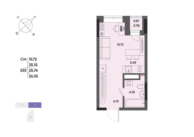 Квартира 25,7 м², студия - изображение 1