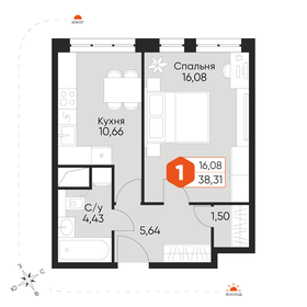 Квартира 38,3 м², 1-комнатная - изображение 2