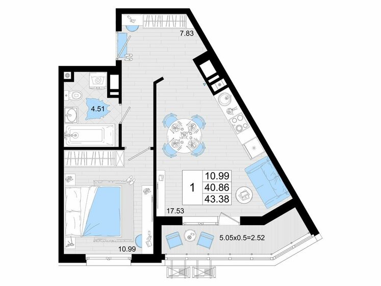 43,9 м², 1-комнатная квартира 7 400 000 ₽ - изображение 62