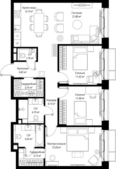 58,2 м², 3-комнатная квартира 15 374 112 ₽ - изображение 39