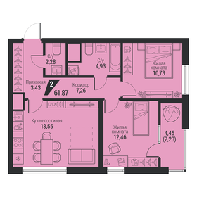 Квартира 61,9 м², 2-комнатная - изображение 1