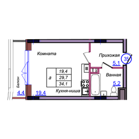 Квартира 34,1 м², студия - изображение 1