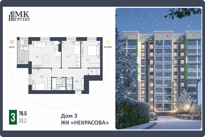 Квартира 76,5 м², 3-комнатная - изображение 1