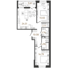 Квартира 75,2 м², 2-комнатная - изображение 2