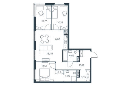 Квартира 79,4 м², 3-комнатная - изображение 1