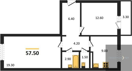 Квартира 57,5 м², 2-комнатная - изображение 1