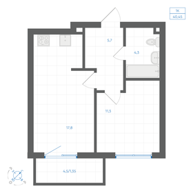 Квартира 40,5 м², 1-комнатная - изображение 1