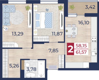 Квартира 58,2 м², 2-комнатная - изображение 1