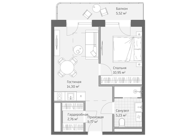 Квартира 44,5 м², 2-комнатные - изображение 1