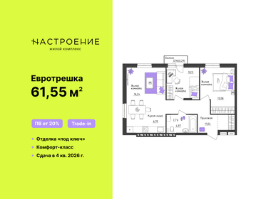 Квартира 61,6 м², 3-комнатная - изображение 1