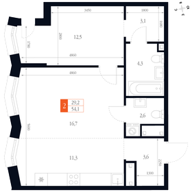 Квартира 54,1 м², 2-комнатная - изображение 1