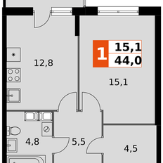 Квартира 44 м², 1-комнатная - изображение 2