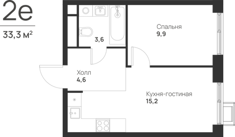 Квартира 33,3 м², 1-комнатная - изображение 2