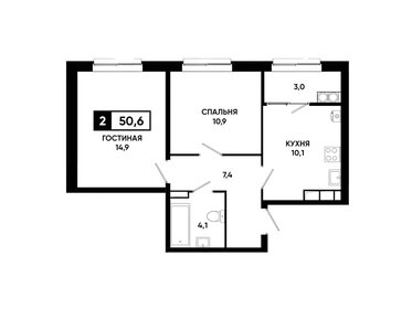 Квартира 50,6 м², 2-комнатная - изображение 1