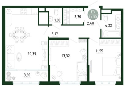 Квартира 65,9 м², 2-комнатная - изображение 1