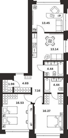 64,9 м², 2-комнатная квартира 13 423 950 ₽ - изображение 44