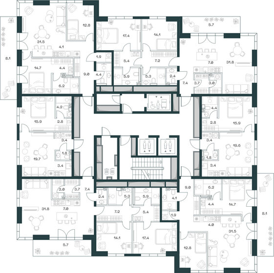 45,8 м², 1-комнатная квартира 30 240 334 ₽ - изображение 53