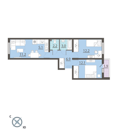 Квартира 53,7 м², 2-комнатная - изображение 2