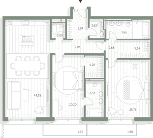 Квартира 136,8 м², 2-комнатная - изображение 2