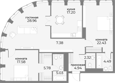 Квартира 119,1 м², 3-комнатные - изображение 1