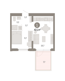 Квартира 42,1 м², 1-комнатная - изображение 1