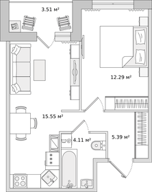 Квартира 40,9 м², 1-комнатная - изображение 1