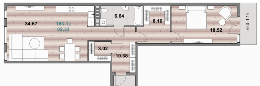 Квартира 82,5 м², 1-комнатная - изображение 1
