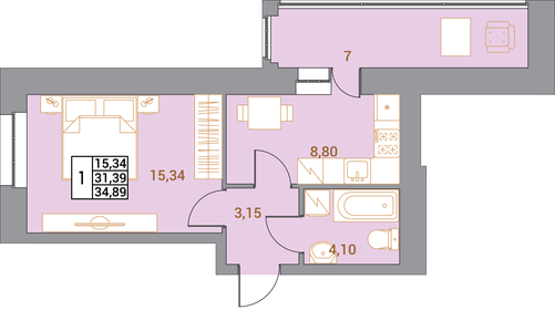 Квартира 34,9 м², 1-комнатная - изображение 1