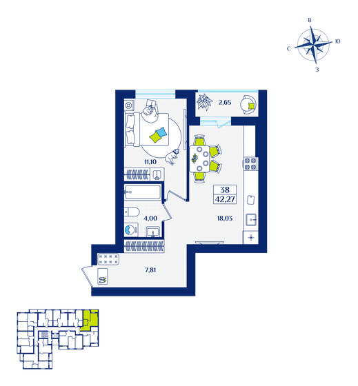 35,4 м², 1-комнатная квартира 6 412 440 ₽ - изображение 48